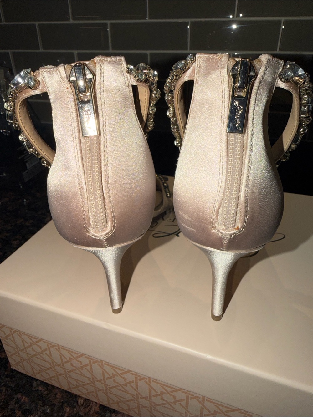 Badgley Mischka Pale Pink Crystal-Strap Evening Sandal - Picture 4 of 8
